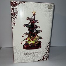 RARE Vintage Light Up Faux Stained Glass Christmas Tree 15.5 in. Needs New Light