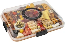 Travel Portable Charcuterie Board with Clear Lid 6 Compartments Black