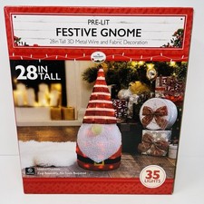 Gnome in Santa Suit Christmas Decoration Lighted Indoor Outdoor Yard 28 Inch NEW