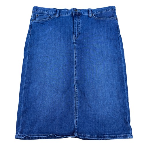 Lauren Ralph Lauren Denim Pencil Skirt Medium Wash Front Slit Midi Size 14