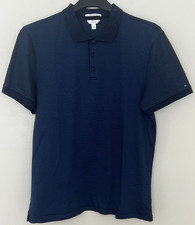NWOT Calvin Klein Men Liquid Cotton Polo Navy Blue Striped Short Sleeve Tee M