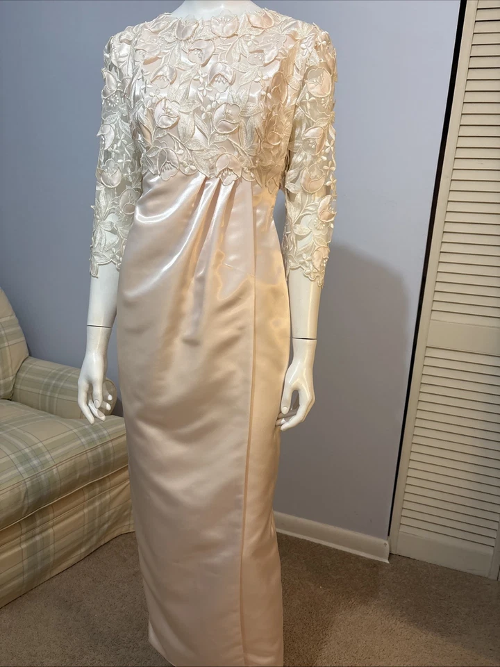 Потрясающий винтажный специальный случай бледно-розовый платье красивый уникальный вышивка Sz S - Изображение 3 из 4