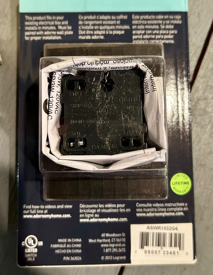 Interruptor adorne® Whisper®, grafito, con Microban Foto 2 de 3