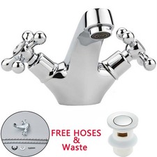 Chrome Basin Mixer Tap Cloakroom Mono Bathroom Sink Tap + Waste + Fixing Kits