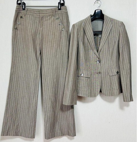 Authentic Paul Stuart Stripe Set Up Jacket & Pants Wool Linen Light Grey Size M