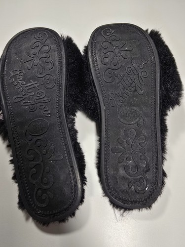 Pretty You London Anya Faux Fur Slippers Black Bow Pearl Womens Large 8 9 - Picture 9 of 9