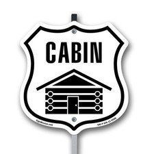 Cabin Shield Shaped Sign With Stake Weather Resistant Crafted in the USA