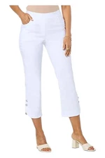 Antthony Women's Stretch Crop Pant with Button Hem Detail White