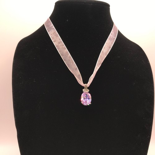 Sterling Silver Lilac Cubic Zirconia Gemstone Ribbon Necklace