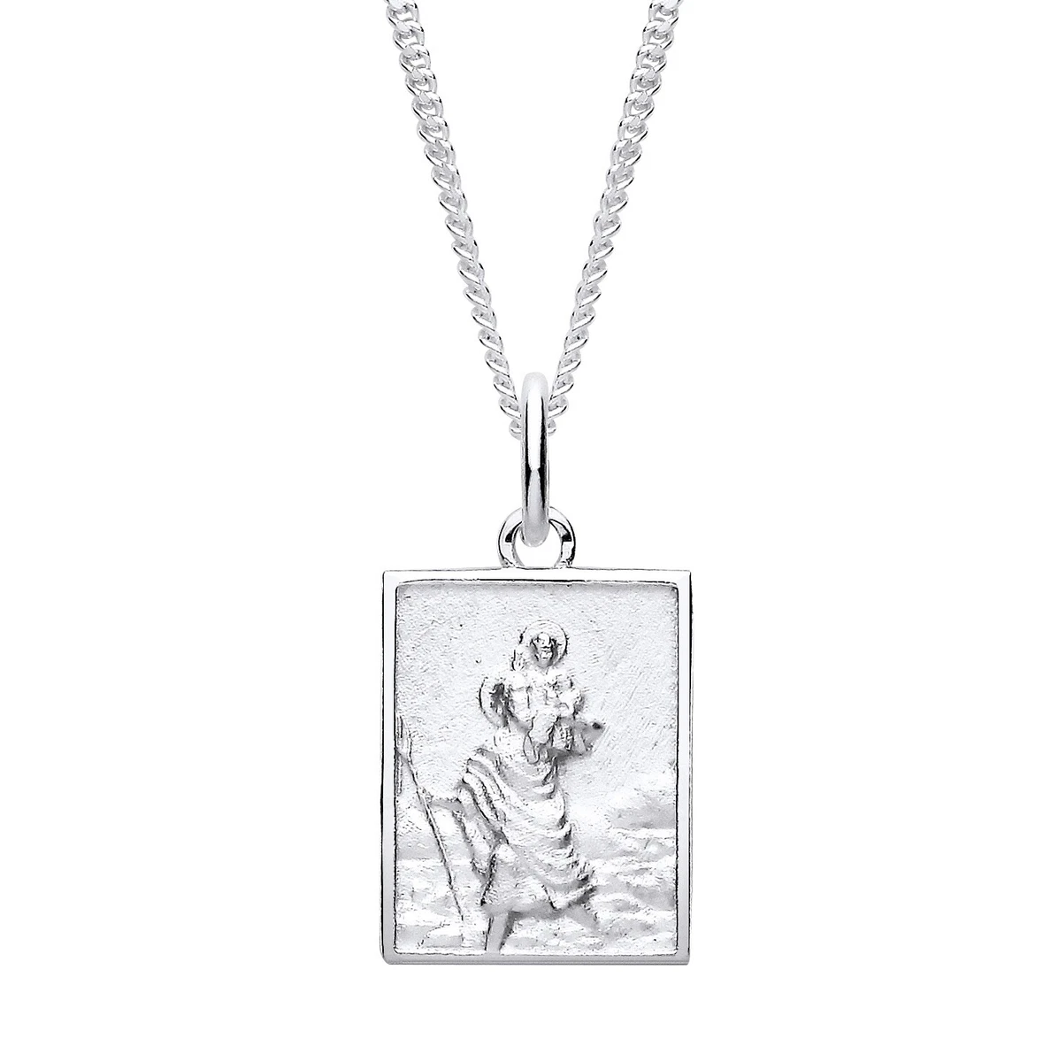 Sterling Silver Rectangle St Christopher Pendant 16 18 20 inch