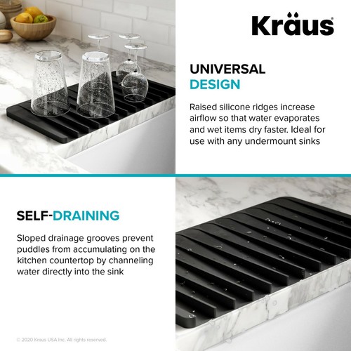 Kraus Self-Draining Silicone Drying Mat Heat Resistant Flexible Black Non-Slip - Picture 7 of 11
