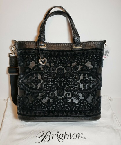 BOLSO DE HOMBRO BRIGHTON MIRA 3D CUERO NEGRO, TERCIOPELO CASABLANCA CUBO $450NUEVO CON ETIQUETAS - Imagen 2 de 12