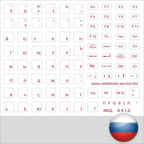 TASTATURAUFKLEBER RUSSISCH UKRAINE ROT FÜR GRAUE TASTATUR KEYSTICK CYRILLISCH - Bild 1 von 1