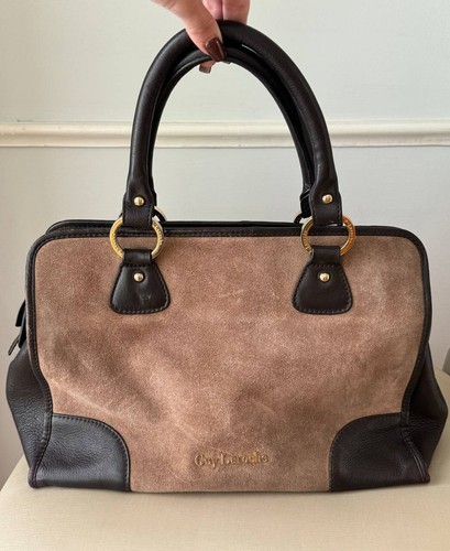 Guy Laroche Paris Brown Suede Leather Handbag Tote Shoulder Purse - Picture 10 of 10