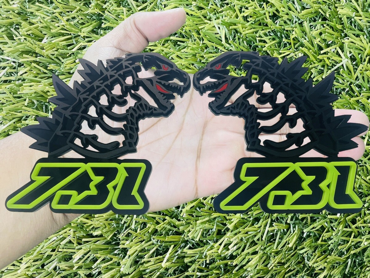 Pair Of Lime Green Godzilla Badges – Fender Emblems With Angry Aggressive Look
