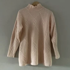 Vintage Boundary Waters Wool Angora Pink Cable Knit Mock Neck Sweater Sz. MEDIUM