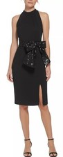 ELIZA J Women's Sequin-Bow Sleeveless Sheath Dress NWT size 2 black