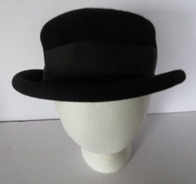 Vtg Hat Fairfield Felts Ladies Neumann Endler Black 100% Wool OSFM Banded Bowler