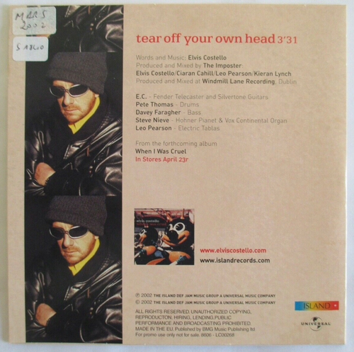Elvis Costello - France Cardsleeve Promo Single CD " Tear off Your Own Head " - Picture 2 of 2