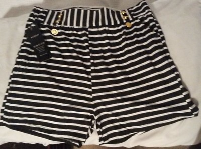 ANSELF Large Black & White Shorts 3 Pockets Gold Buttons 15'' Waist 3'' Inseam New