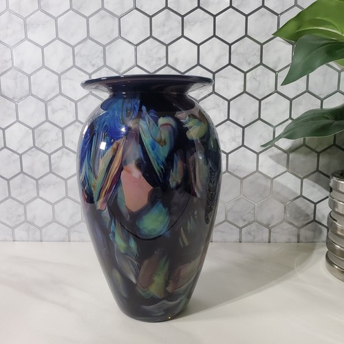 Robert Eickholt Vintage Studio Art Glass Blue Vase Signed 1999 VSAG - Picture 7 of 19