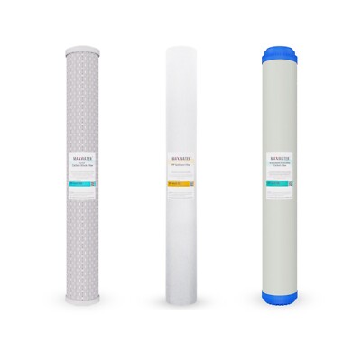 Max Water Whole House Water Filter Set 20'' x 2.5'' Coconut Shell Carbon, Sediment