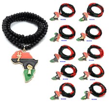 NEW AFRICA MAP & EGYPTIAN SYMBOLS PENDANT 6mm/30" WOODEN BEAD CHAIN NECKLACES  