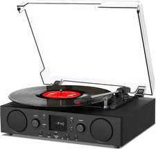 Vinyl Record Player Bluetooth with Speakers USB Playback FM Radio Mute Sound, 3