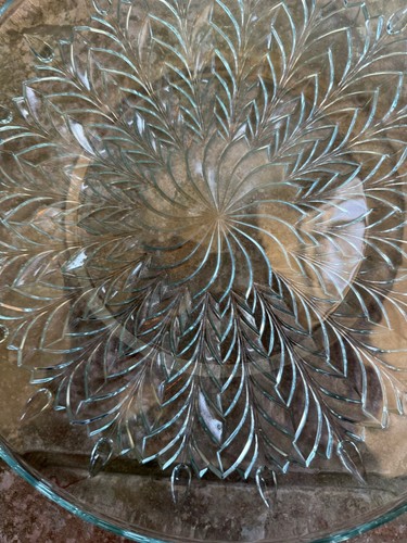 Jeannette Glass Feather Round Platter Light Blue 14 Inches Vintage - Picture 2 of 4