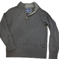 American Eagle Mens L Gray Mock Neck Sweater 1/4 Zip Long Sleeve Pullover Knit