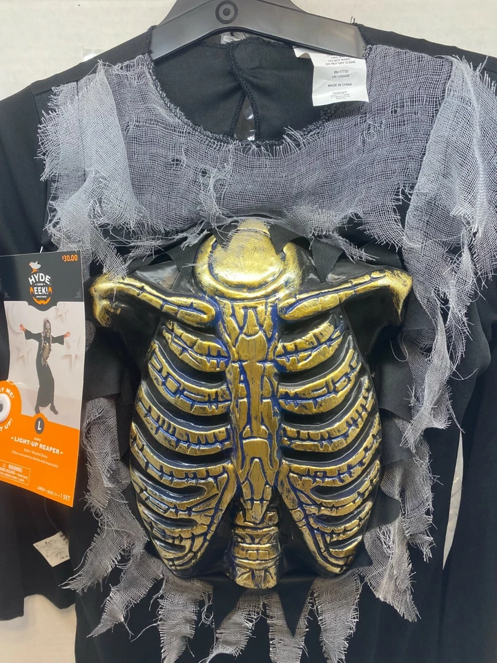 Light-Up Blue Glow Skeleton Reaper 男孩万圣节服装 - 12-14 大号 #C45 — 第 4/4 张图片