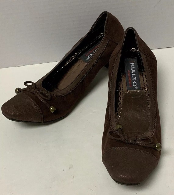 RIALTO Women's 7M Heels Brown Faux Leather Comfort Shoes with Bows eBay