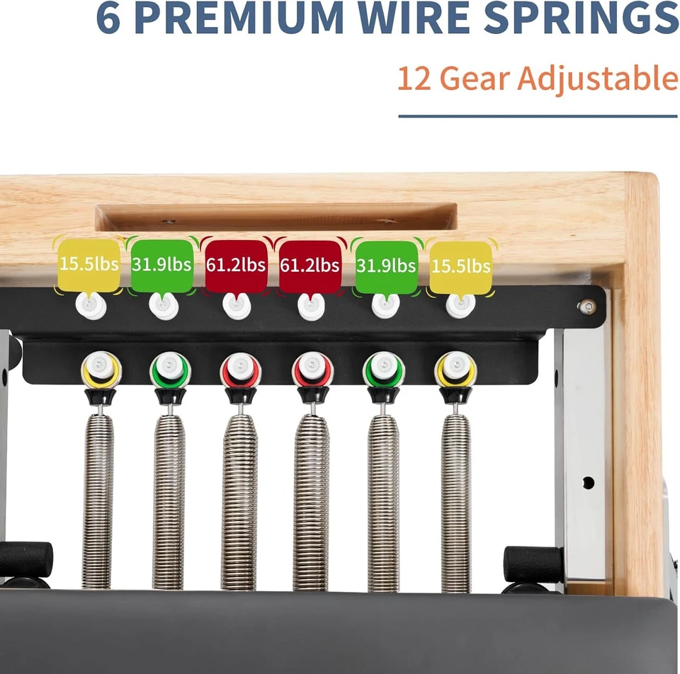 NAIZEA Reformador de Pilates Plegable, Máquina Reformadora de Pilates, Cama de Pilates Madera de Roble Foto 3 de 4