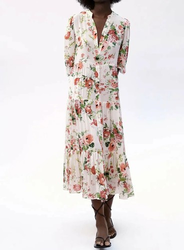ZARA ECRU FLORAL PRINT DRESS XS-XXL REF 