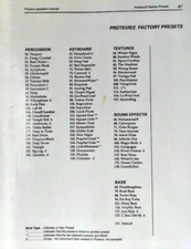 E-mu Proteus/2 Module Factory Preset List / Quick Look Up Info Card - LAMINATED