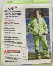 NWT Safety Rainsuit Men's 3XL 3X NS High Vis Bib Pants Jacket w/ Hoodie
