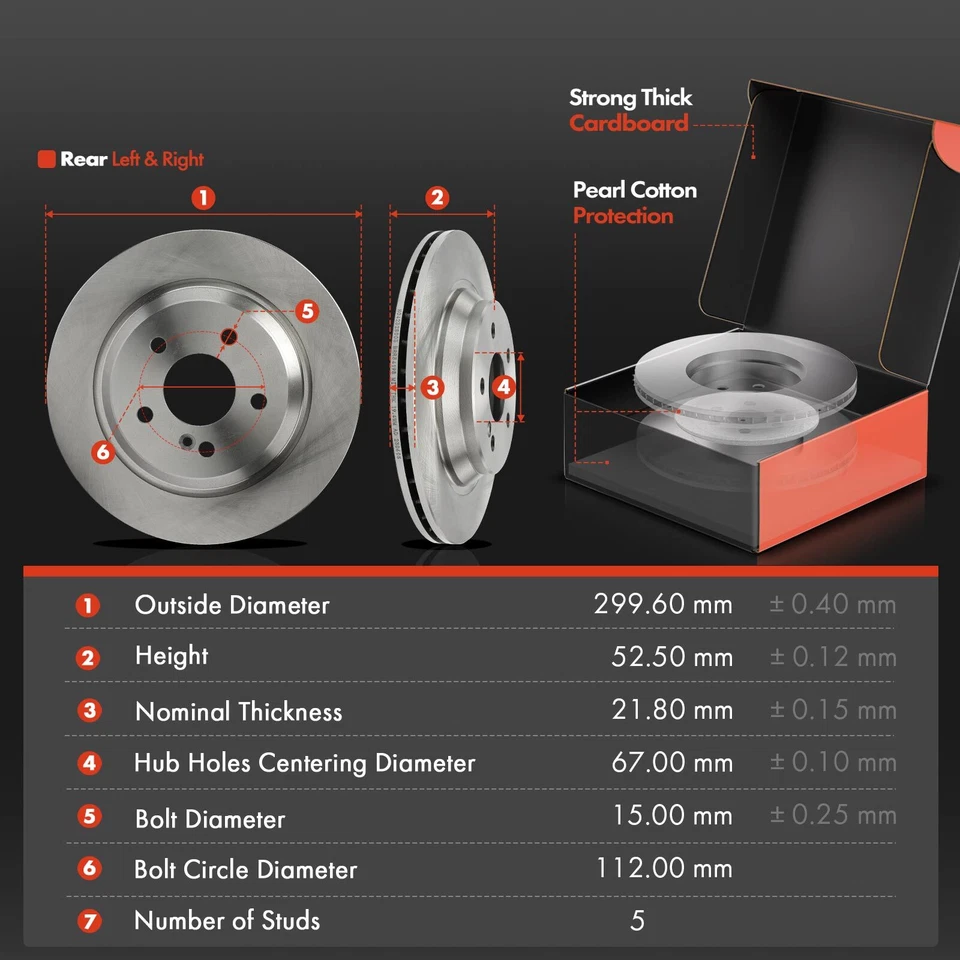 6Pcs Rear Disc Rotors & Ceramic Brake Pad for Mercedes-Benz S430 2003-2006 S500 - Image 2 of 4