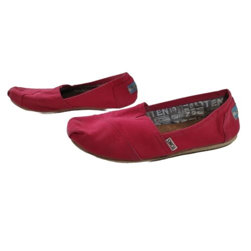 TOMS Flats Shoes Women Size 8W Hot Pink Canvas Slip On Comfort Casual Beach - Afbeelding 1 van 10