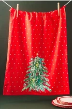 Anthropologie Grand Christmas Tree Dishtowel, Red *NWT*