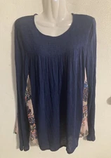 Jolt  XL women’s sheer blouse blue floral tunic long sleeve top flaw