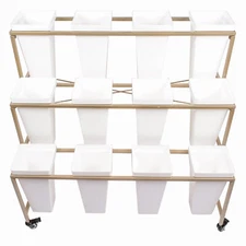 Flower Display Stand With 12PCS Buckets, 3 Layers Metal Plant Stand with Wheels