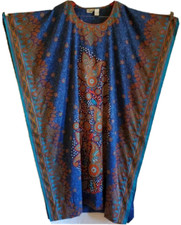 Sante Womens Kaftan Dress Blue Red Floral Scoop Neck Short Sleeve One Size