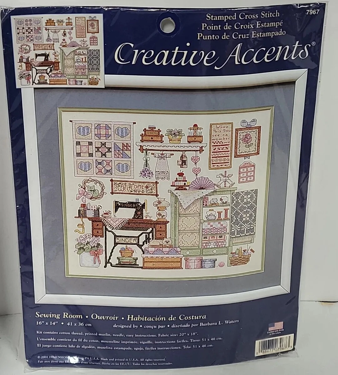 Dimensions Cozy Sewing Room Stamped Cross Stitch Kit by Barbara Waters Vtg 2002
