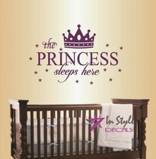 Vinyl Decal Princess Sleeps Here Crown Girls Nursery Kids Room Wall Sticker 1659