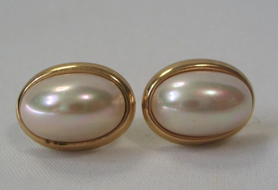 PENDIENTES VINTAGE MAJORICA PLATA ESTERLINA ORO LAVADO ~ PERLAS OVALADAS ~ EXCELENTES Foto 2 de 4