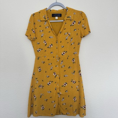 Blue Rain Dress Women s Small Button Floral Yellow