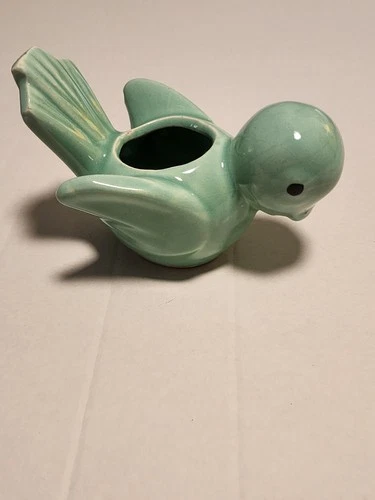 Vintage McCoy Singing Bird Planter Teal/Aqua  4.5”Tall 1940s Rare Color