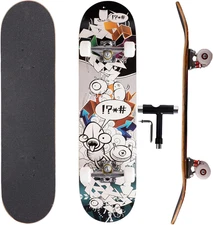 Professional Double Kick Skateboard, 31 Inch Maple Deck, ABEC