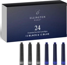 Blue & Black Fountain Pen Ink Refills - 24 Pack International Standard Size... 