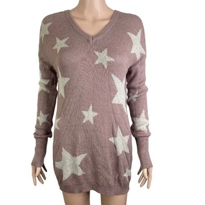 Hem & Thread Sweater Womens Small Oversized Stars Mauve White Stretch
